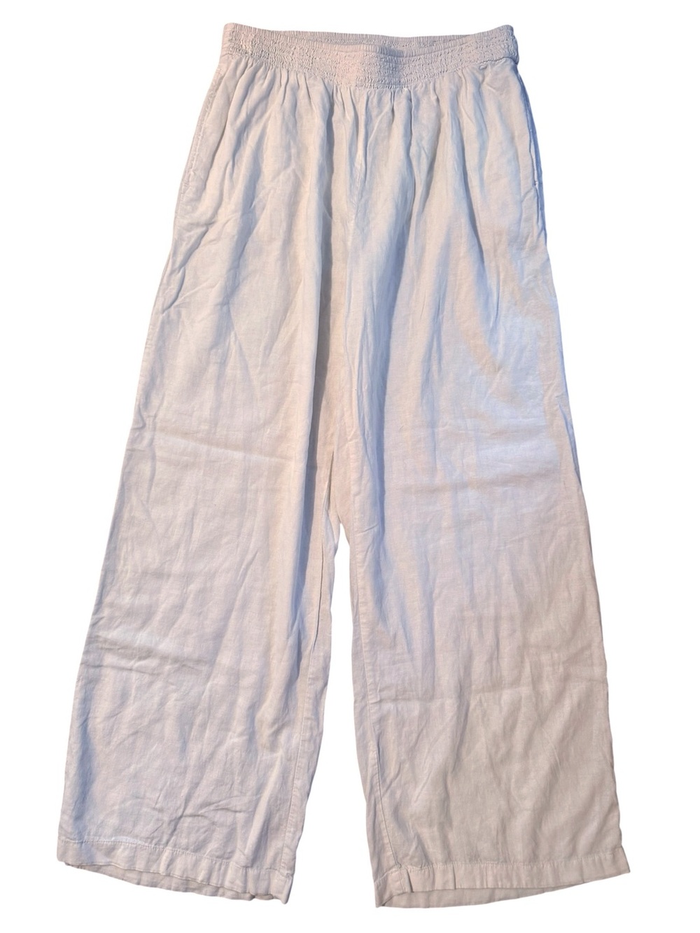 Aerie High Waisted Linen Blend Wide Leg Pants Size Large Pockets Elastic Waist